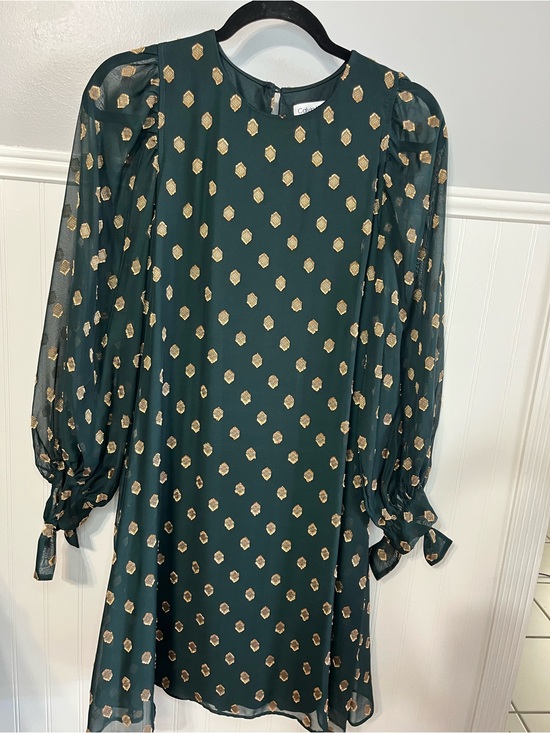 Calvin Klein Dresses & Skirts - Calvin Klein Dark Green Shift Dress with Gold Dot Motif